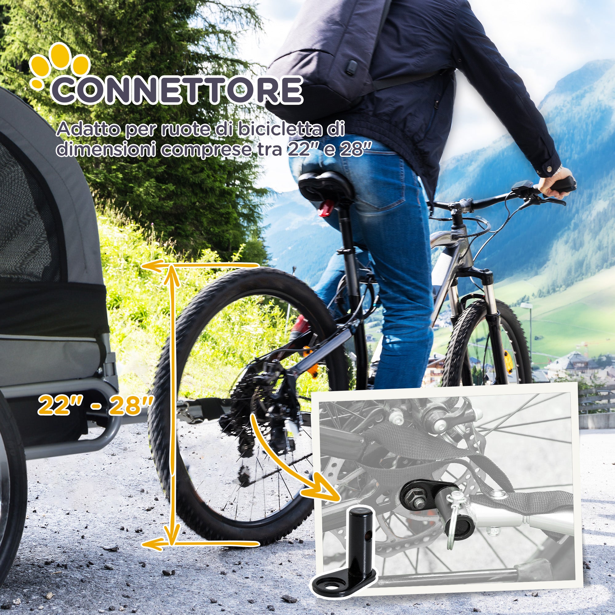Bike Trailer for Medium Dogs with Side Windows and Flag, 130x73x90 cm, Grey and Black