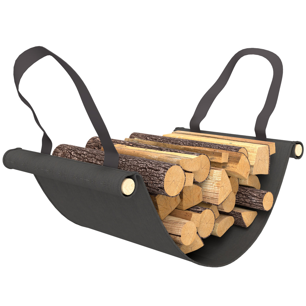 Indoor and Outdoor Metal Log Holder with Firewood Holder and Cover, 120x36x99 cm, Black