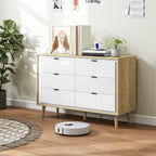 6-Drawer Wooden Chest of Drawers for Bedroom, 110x40x75 cm, Gloss White and Oak