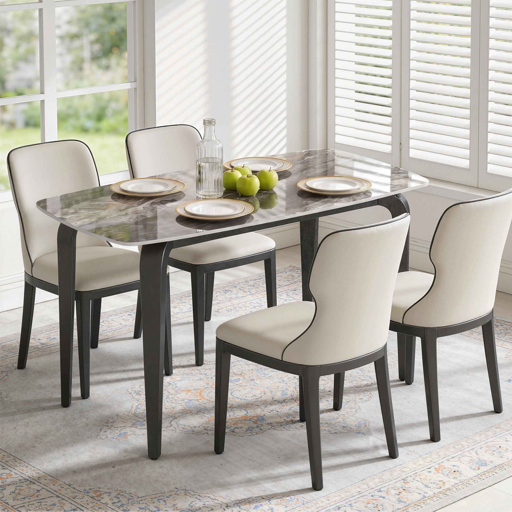 HOMCOM 4-Person Table, 130x70 cm, Modern with Sintered Stone Top, Brown