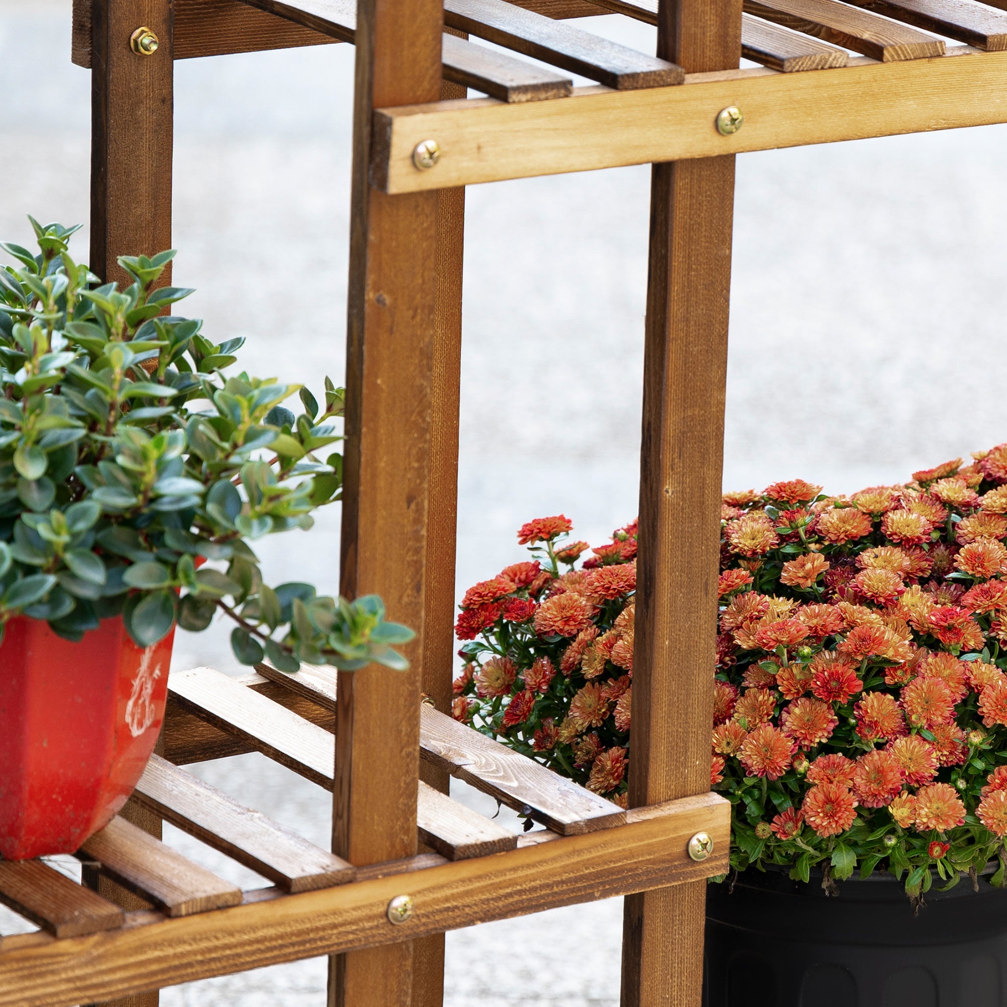 6-Tier Asymmetrical Wooden Plant Stand for Garden and Home, 98x28x96.5cm