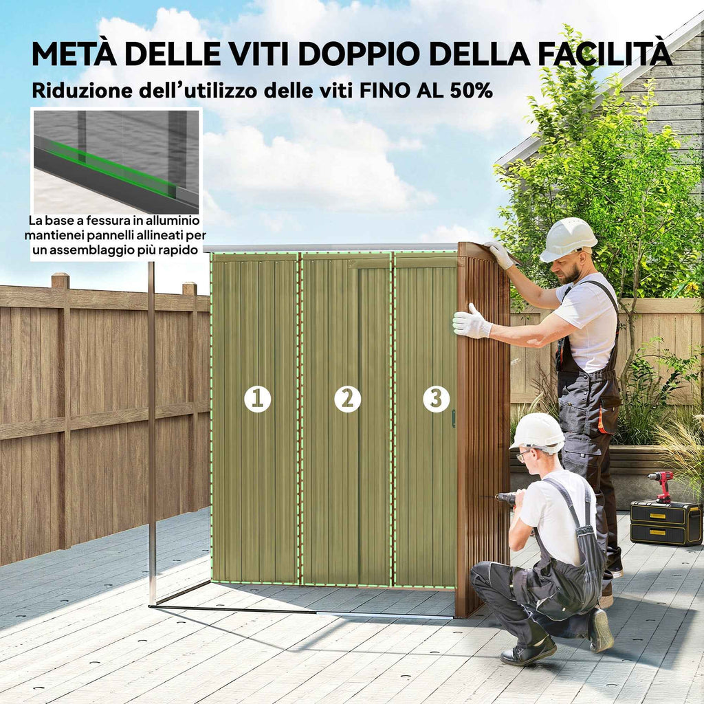 Outsunny Metal Garden Shed with Vents and Sliding Door, 159x106x181 cm, Brown