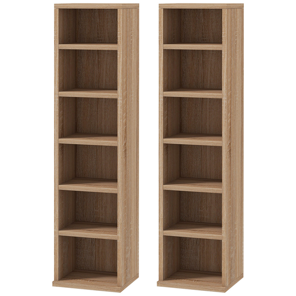 CD Rack, Set of 2, Adjustable Shelves for 204 CDs, 21x22. 5x88. 5 cm, Wood Color