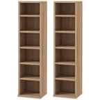 CD Rack, Set of 2, Adjustable Shelves for 204 CDs, 21x22. 5x88. 5 cm, Wood Color