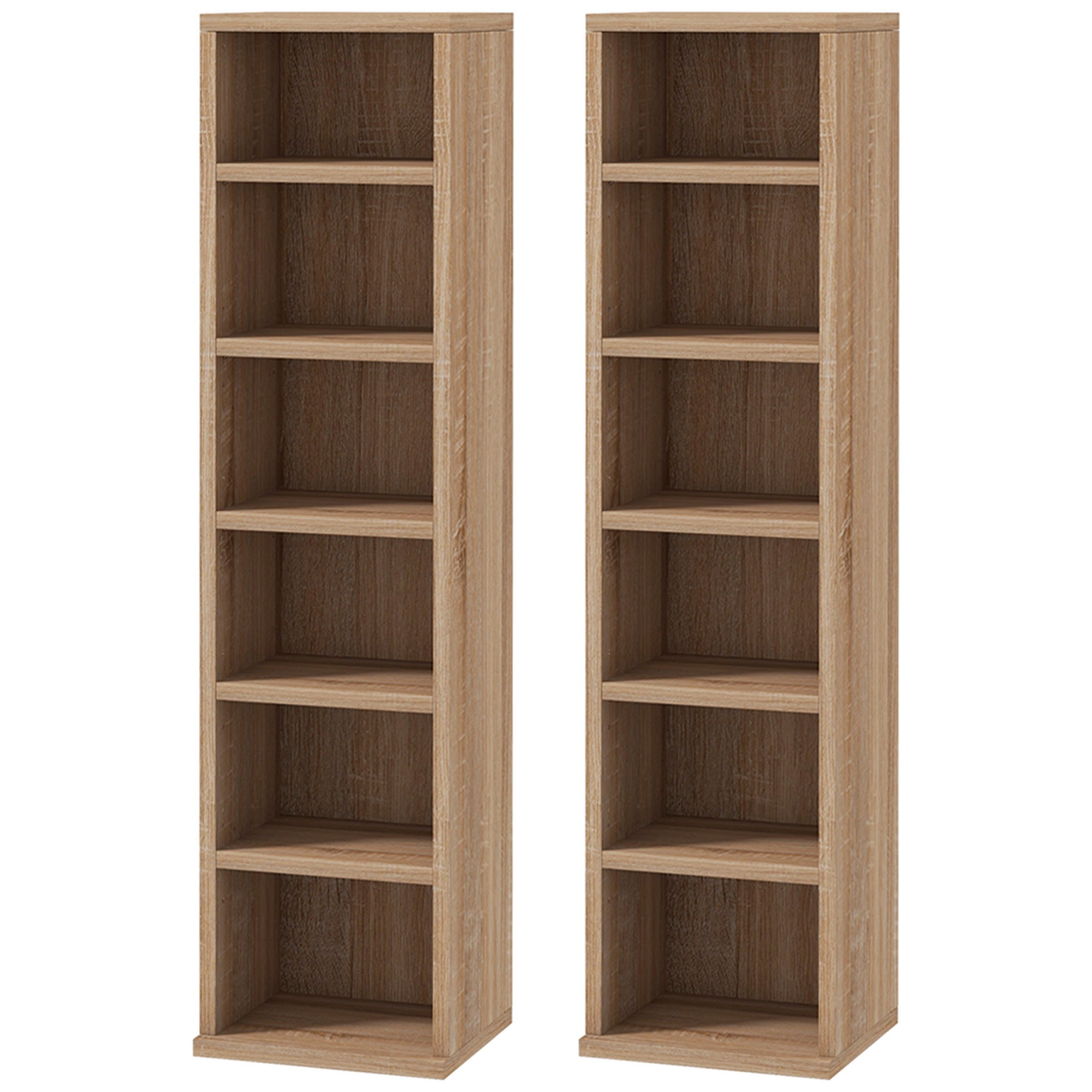 CD Rack, Set of 2, Adjustable Shelves for 204 CDs, 21x22. 5x88. 5 cm, Wood Color