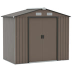 Metal Garden Shed with Vents and Double Sliding Door, 2.1x1.3m, Brown