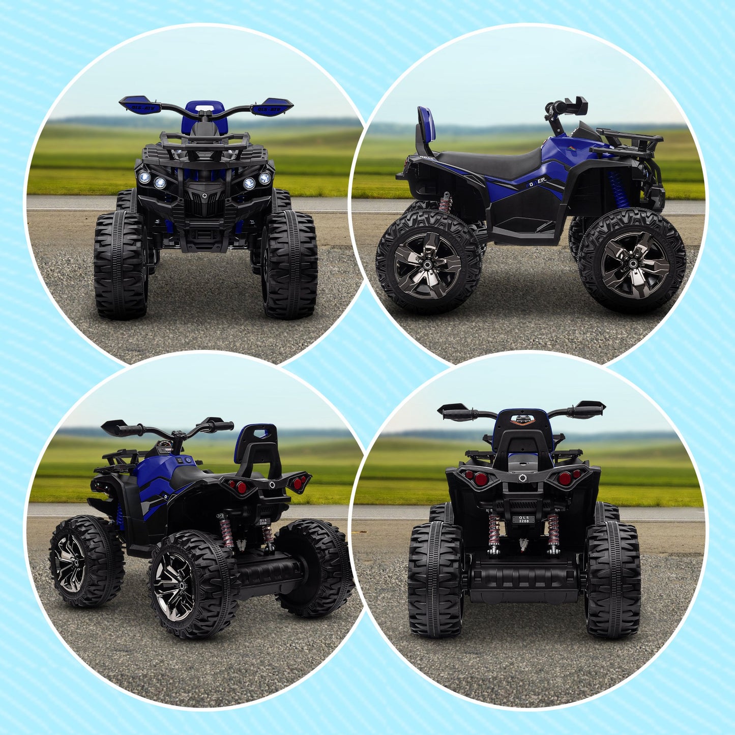 Electric Quad for Children 3-5 Years at 12V with Headlights and Pedal, in PP and Metal 100x65x73 cm, Blue