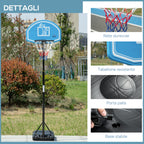 Height-Adjustable Basketball Hoop (197.5-245cm), Wheeled Base and Backboard, Blue
