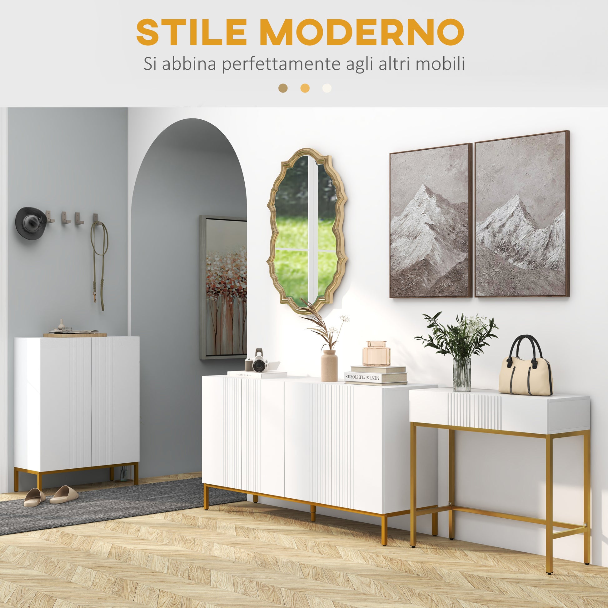 Modern Entryway Console Table with 2 Drawers and Golden Legs, 80x31.5x75cm, White - Borgè