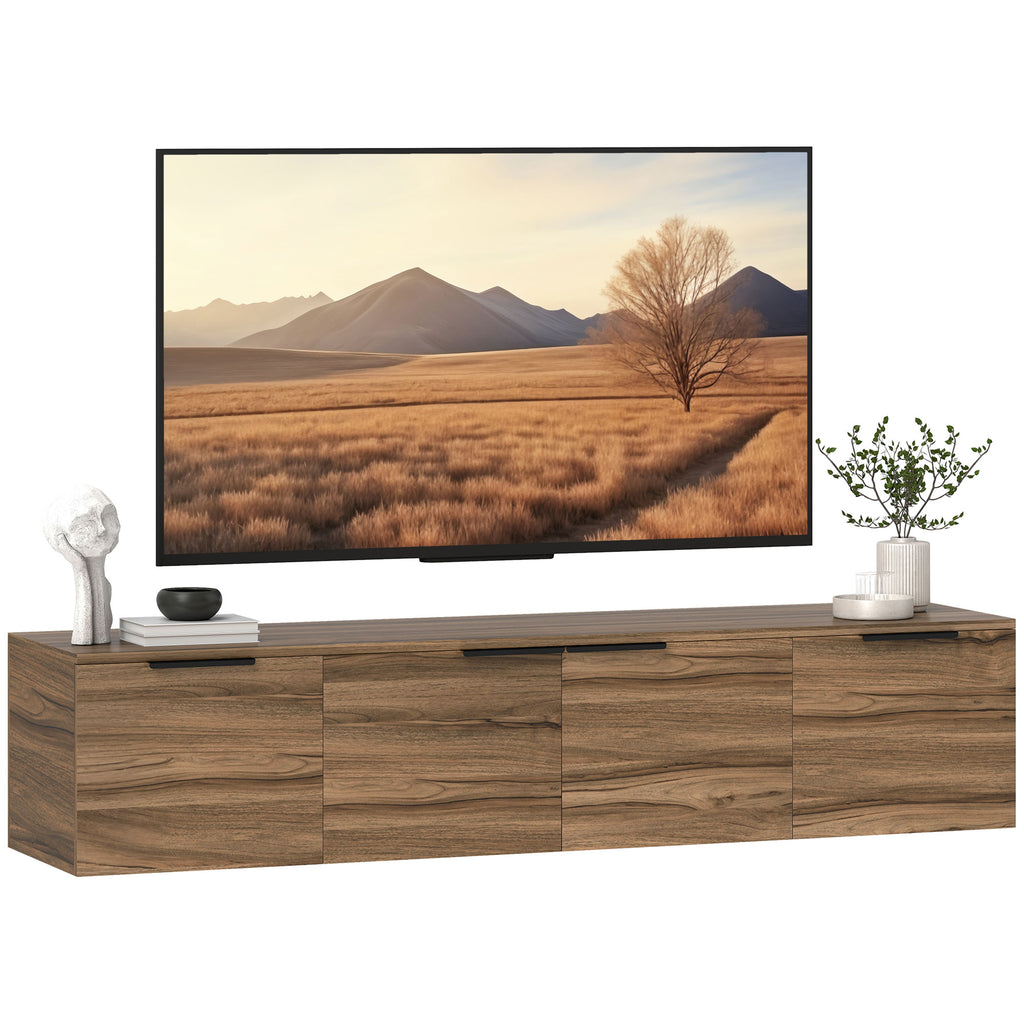 Industrial Style Wall Mounted TV Stand with 3 Cabinets, Up to 65", Rustic Brown