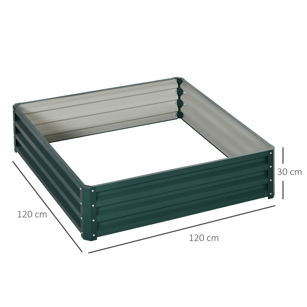 Open Bottom Raised Garden Bed with Covering, in Galvanized Steel, 120x120x30 cm, Green - Borgè