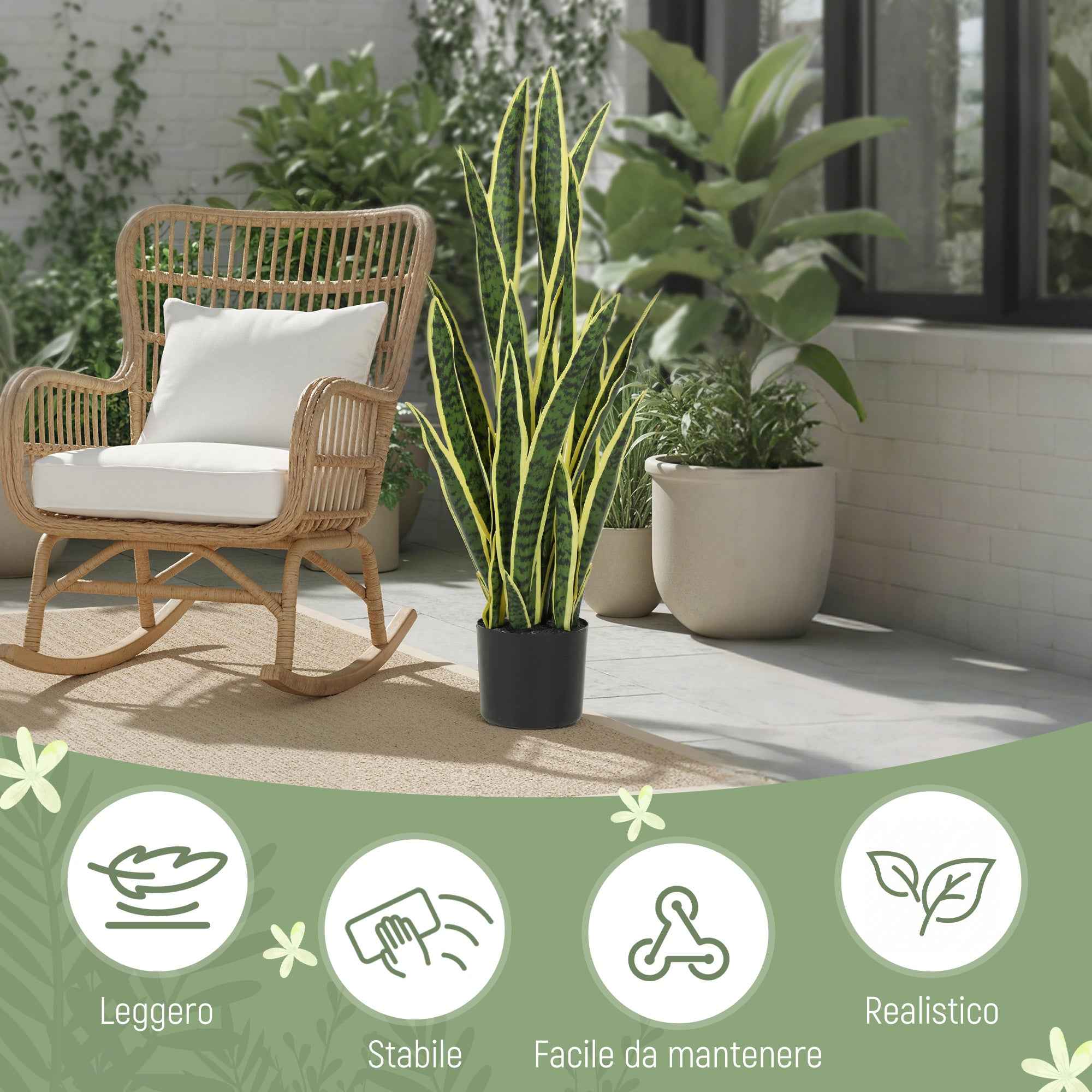 Outsunny Artificial Sanseveria in a Pot for Indoor and Outdoor Use with 21 Mouldable Leaves, Ø20x90 cm