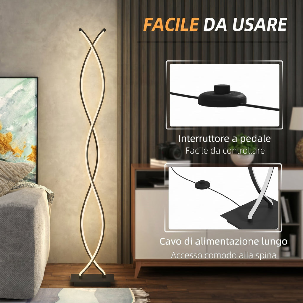 HOMCOM Double Spiral LED Floor Lamp, Living Room Lamp with Adjustable Brightness, Foot Switch, Black