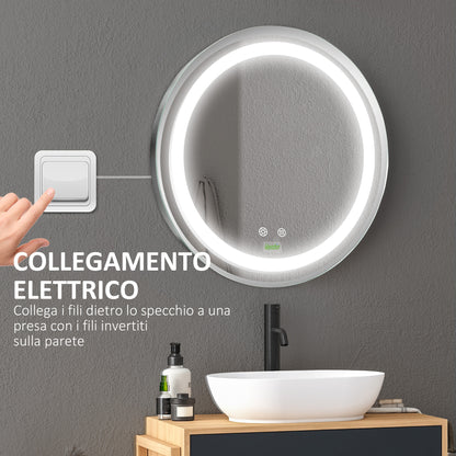 Round Bathroom Mirror with Adjustable LED Light and Anti-Fog Function, Ø50cm