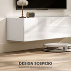 Wall Mounted TV Cabinet for 45"-55"-65" TVs with 2 Cabinets and Drop-Door, 140x33x29.8 cm, White