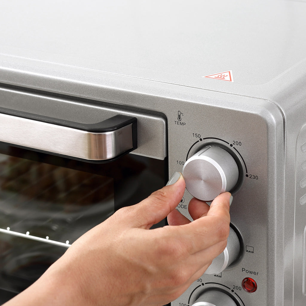HOMCOM 32L Electric Oven with Temperature and Timer Control, 3 Cooking Modes and Accessories, Silver