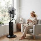 3-in-1 Oscillating Pedestal Fan with Water Mist, Remote Control, and 9-Hour Timer, 45 x 38 x 130 cm, Black