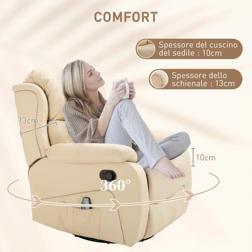 Beige Reclining Relax Chair with 8 Massage Points, Heating and Footrest, 97x92X104 cm