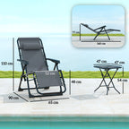 Set of 2 Folding Zero Gravity Deck Chairs with Adjustable Backrest and Table, Gray