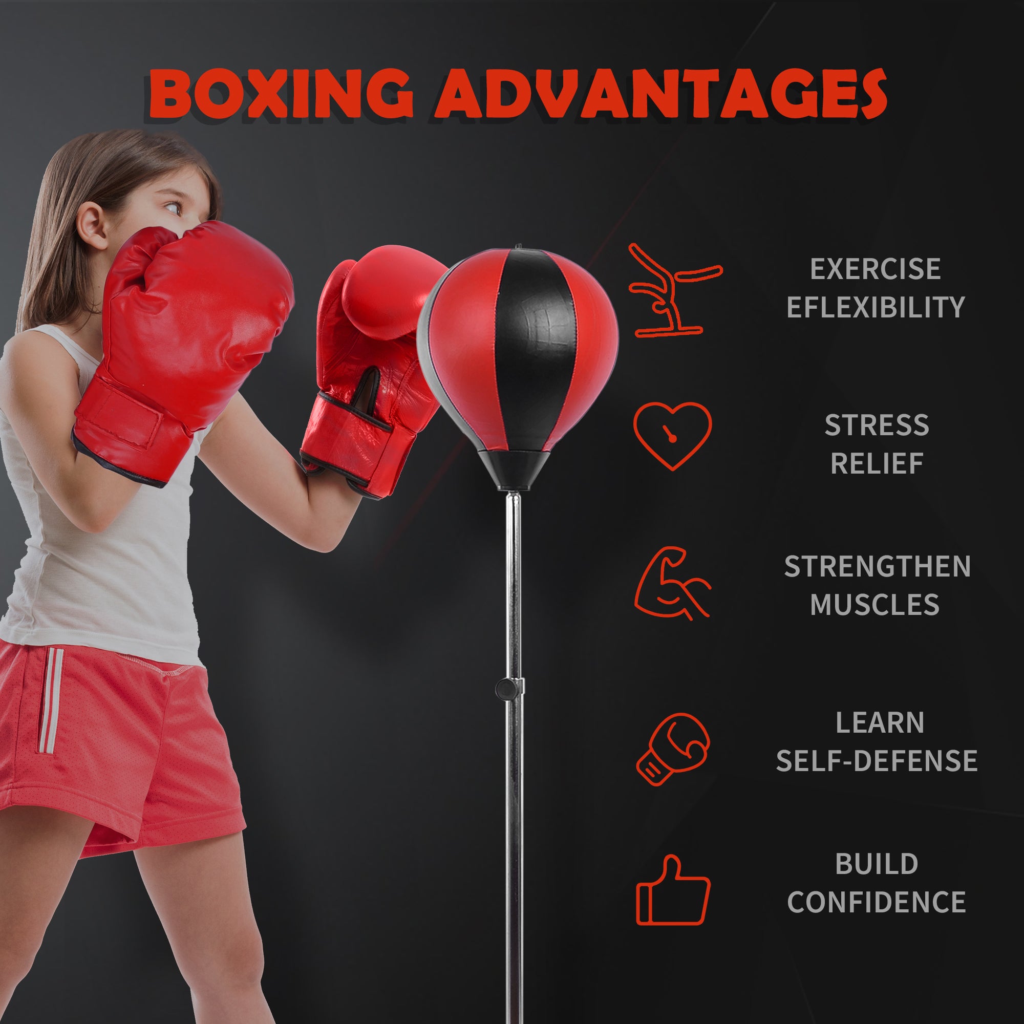 Floor Punching Ball Set for Teens with Gloves and Pump, Adjustable Height from 125-145cm