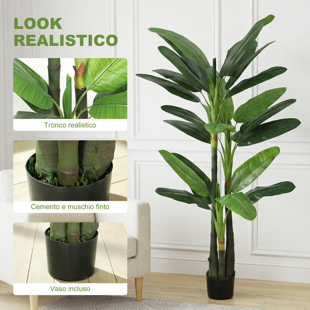 HOMCOM Artificial Banana Tree, Fake Plant with 18 Leaves, 180 cm, Green