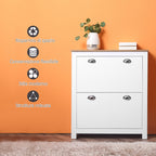 Slim Shoe Rack 2 Flap Drawers and Adjustable Shelf for 12 Pairs of Shoes, 79x23x90.5 cm, White