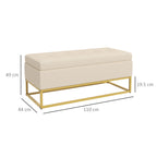 Rectangular Storage Bench with Padded Seat and Steel Legs, 110x44x49 cm, Beige
