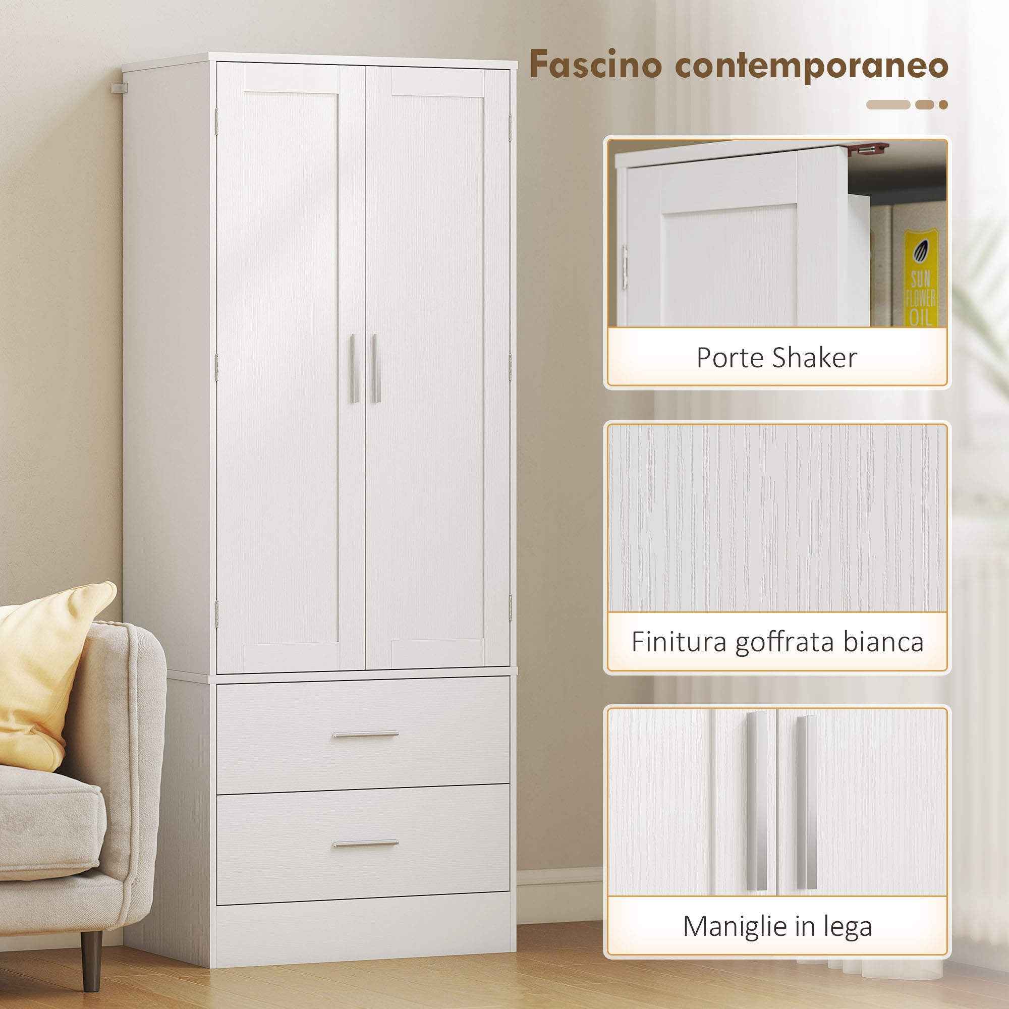 HOMCOM Kitchen Cabinet Sideboard with 8 Spice Racks and 2 Drawers, 60x40x159 cm, White