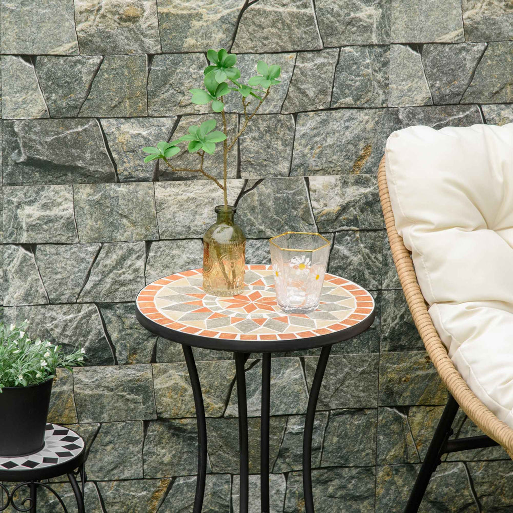 Outsunny Round Outdoor Coffee Table with Mosaic Ceramic Top, Metal, Ø35.5x53.5 cm, Multicolored