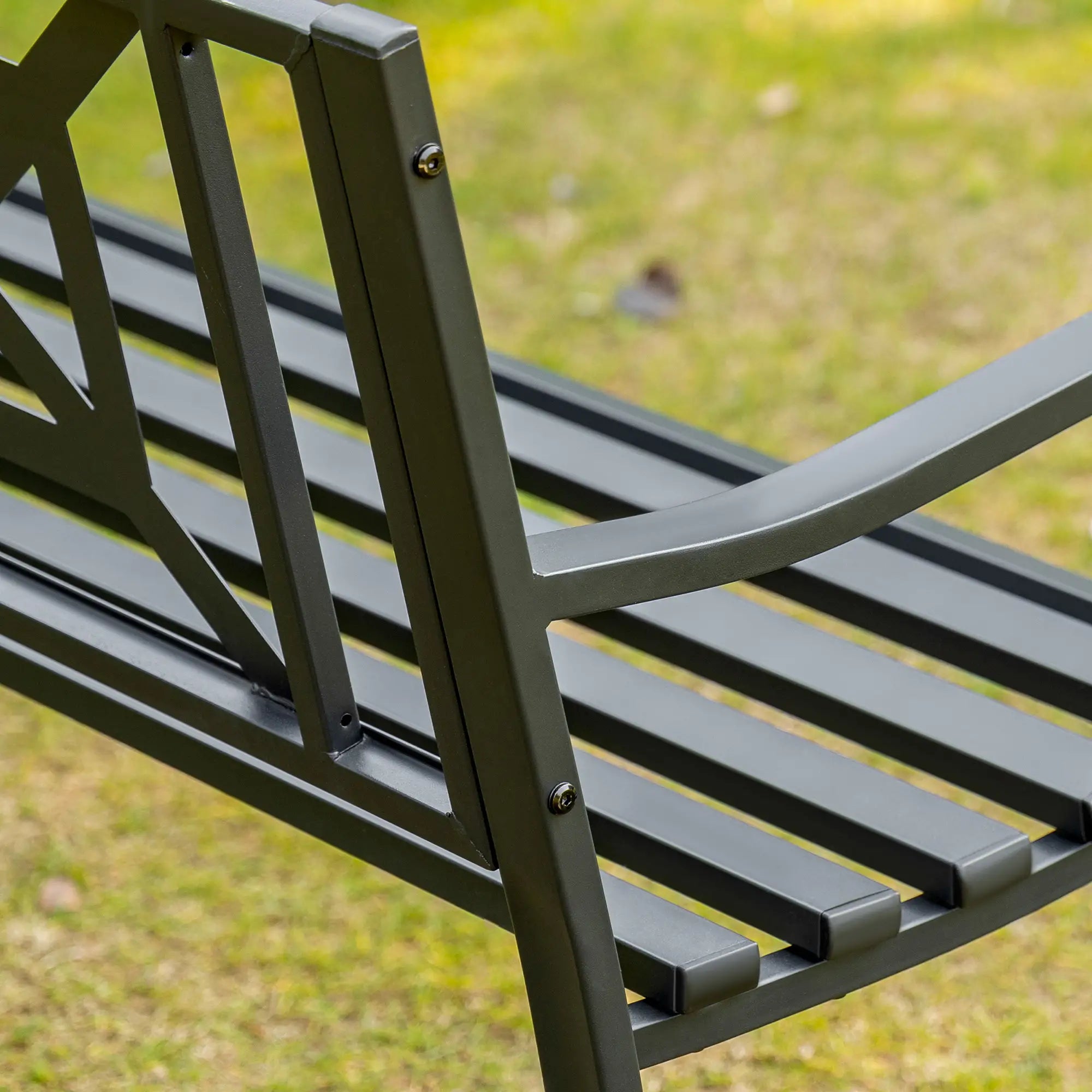 Black Steel Garden Bench for 2 Persons with High Backrest and Armrests, 128x62. 5x81. 5 cm - Borge' Group Limited