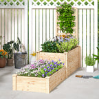 Raised Planter with Trellis for Climbing Plants and Divider, in Fir Wood, 222x63x132 cm, Wood Color