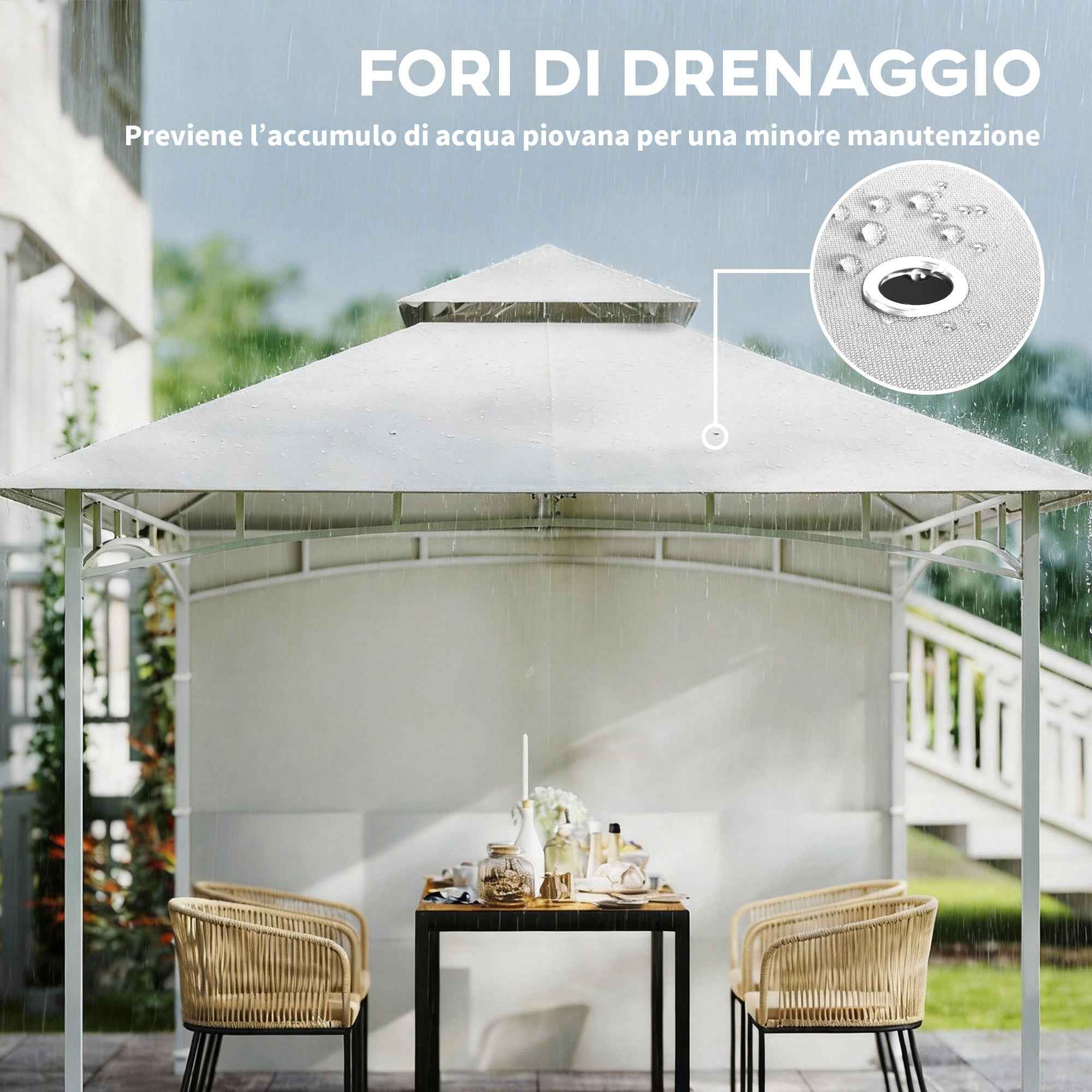 Outsunny 3x3m Metal Garden Gazebo with Curtains, Storage Pockets and Ceiling Hook, Cream White