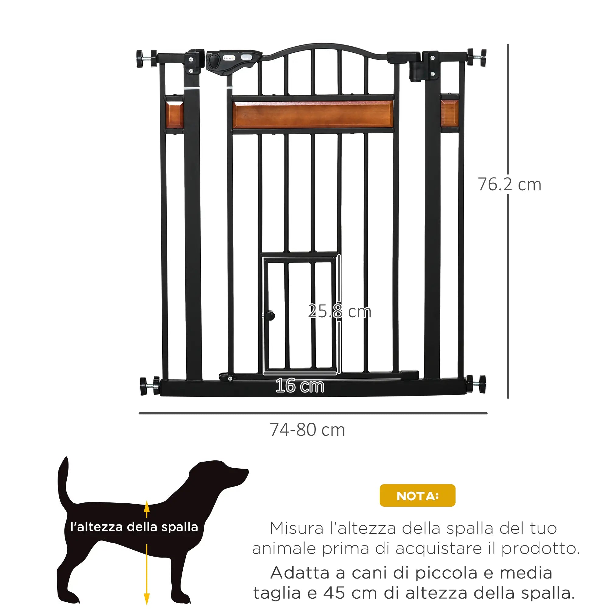 Push Fit Dog Gate, Extendable 74-80cm with Automatic Closure, Black - Borge' Group Limited