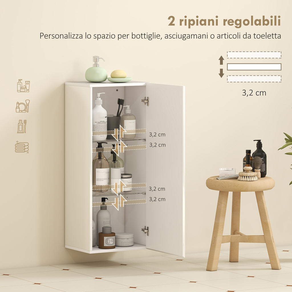 HOMCOM Bathroom Cabinet with 2 Adjustable Glass Shelves and Handleless Door, Gloss White