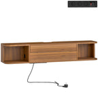 HOMCOM Wall-Mounted TV Stand for up to 50" with Power Sockets, USB and Type-C, Drawer and Shelves, 120x24x22.4 cm, Walnut