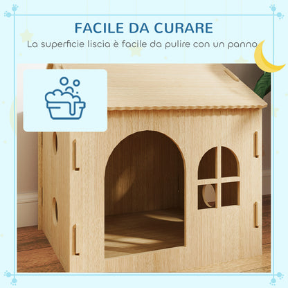 Indoor Dog House with Window and Front Entrance, Wooden, 49.5x41x51 cm, Oak color