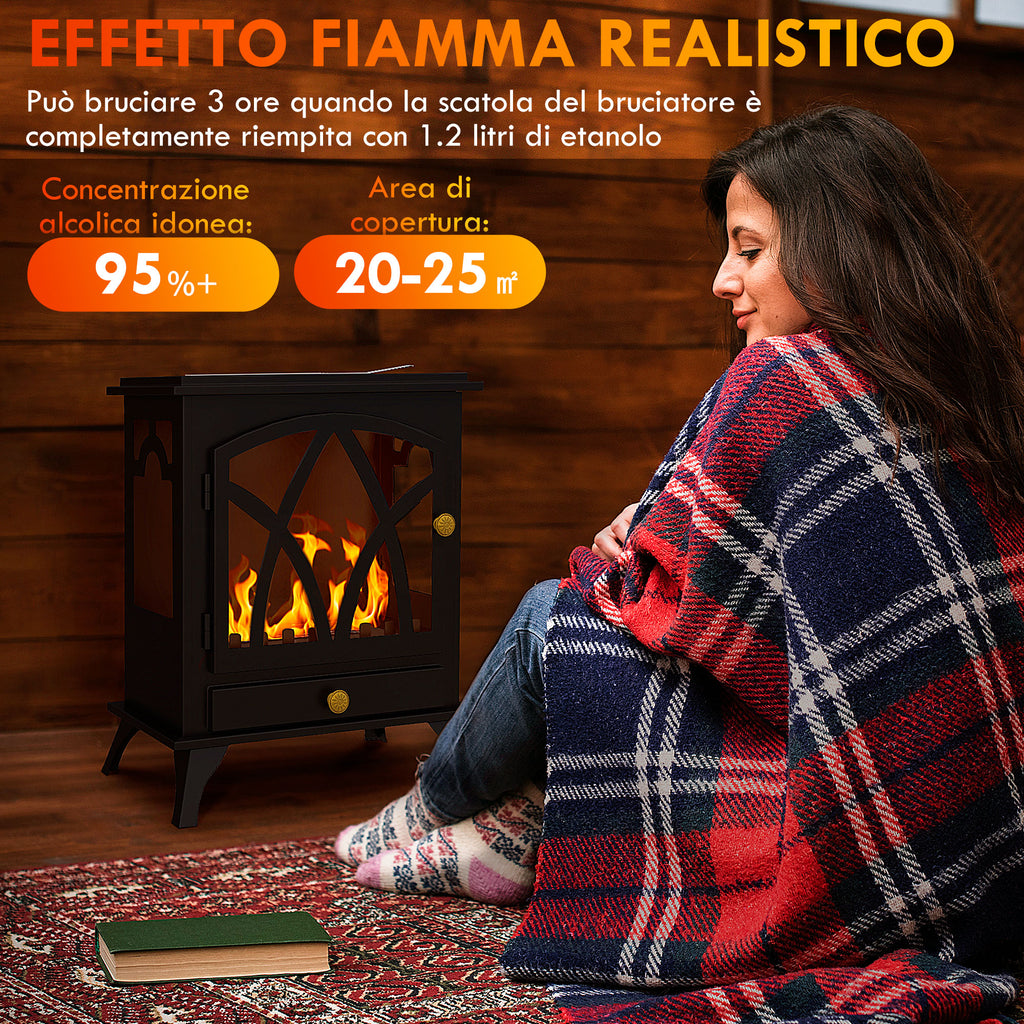 Floor-Standing Bioethanol Fireplace with 1.2L Burner and 25-Inch Cover, 45 x 28 x 54cm, Black