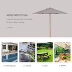 Garden Umbrella with 6 Ribs in Wood and Polyester Fabric, 2.5x2.3m, Gray - Borgè