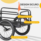 HOMCOM 70L Bike Cart with 2 x 16" Wheels, 2 Reflectors and Flag, Steel and PE, 125 x 64 x 53.5 cm, Black