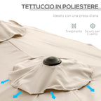 Double Tilting Garden Umbrella with Crank Opening, 295x152x222 cm, Khaki