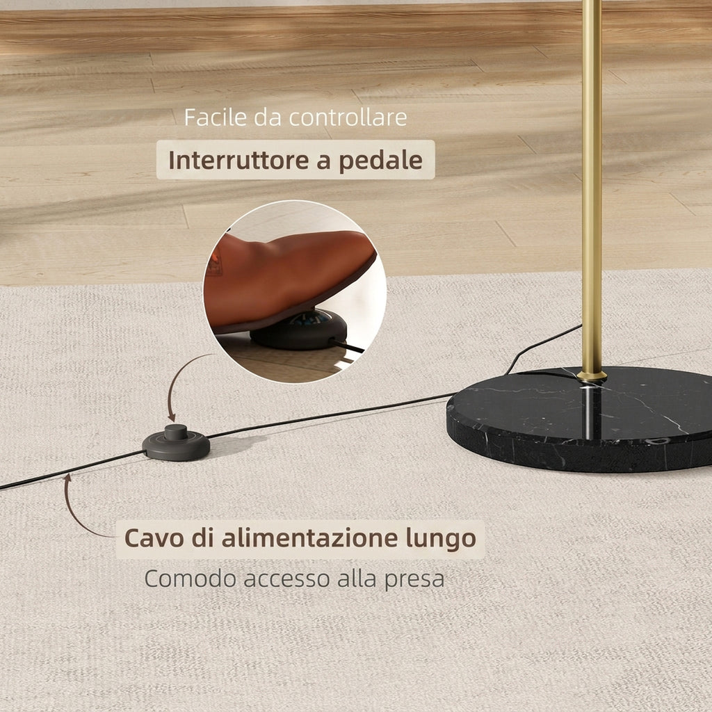 HOMCOM Modern Arc Floor Lamp with Adjustable Rod and Foot Switch, E27 Socket, Gold