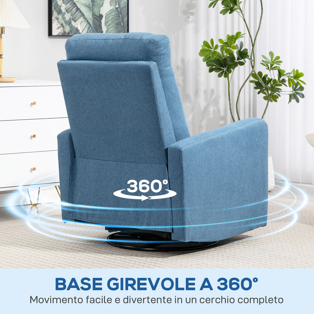 135° Manual Reclining Relaxing Chair, 360° Swivel with Rocking Function, Blue
