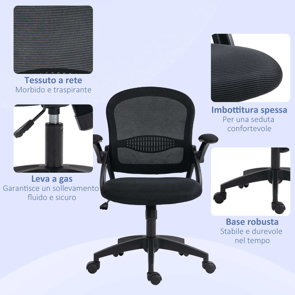 Ergonomic Office Chair with Mesh Backrest and Adjustable Height, 65.5x61.5x88-97.5cm, Black - Borgè