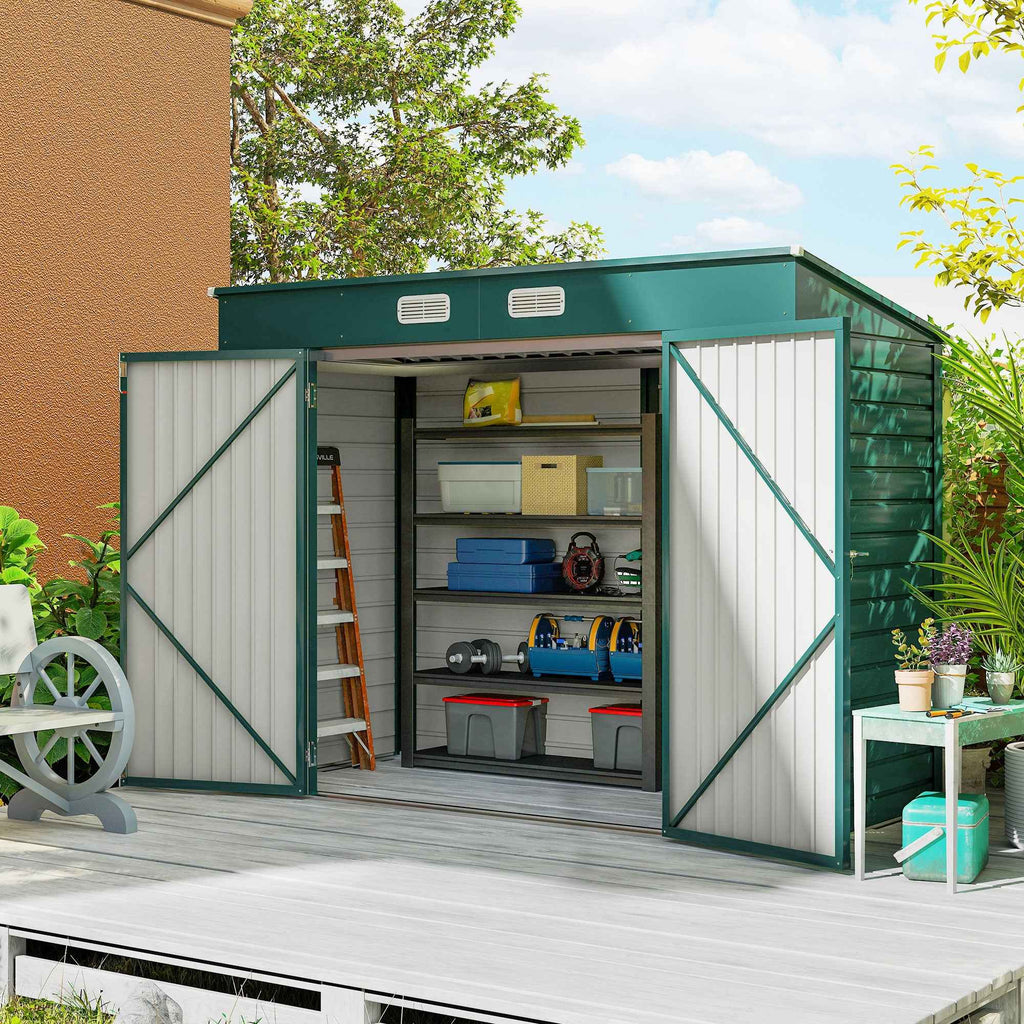 Outsunny Steel Tool Shed with 2 Vents and Latch, 249x121x183 cm, Green