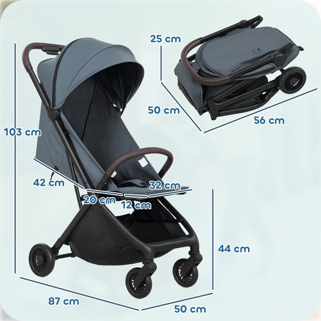 Baby Stroller with Adjustable Canopy and Storage Bag, 87x50x103 cm, Blue and Black