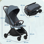 Baby Stroller with Adjustable Canopy and Storage Bag, 87x50x103 cm, Blue and Black