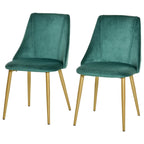 Set of 2 Modern Upholstered Dining Chairs with Upholstery and Backrest, Iron Legs for Kitchen, Living Room or Lounge in Modern Style, Green and Black, 50x56