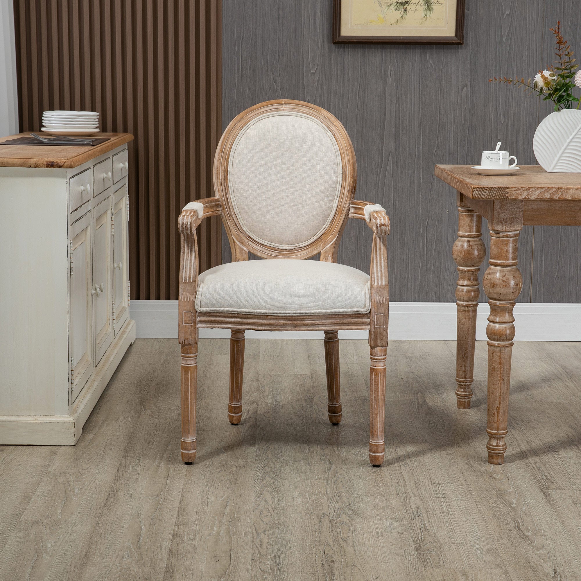 Homcom Classic -style living room chair padded with fabric coating, 56x54x96cm, white cream - Borgè