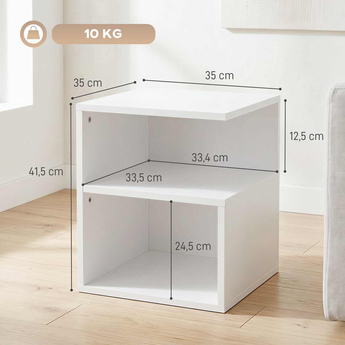 HOMCOM Modern Coffee Table with 3 Open Shelves for Living Room, Bedroom, Study, White