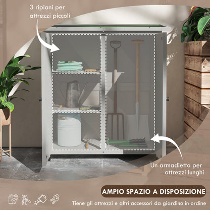 Outdoor Cabinet in Fir Wood with 2 Shelves with Waterproof Roof, 110x55x117 cm, Gray